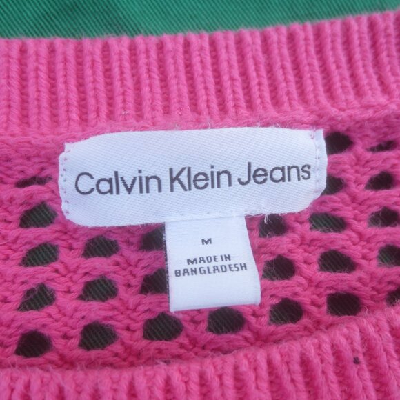 Calvin Klein Pink 100% Cotton Knit Style Women's Pullover Short Body Sweater - Picture 3 of 13